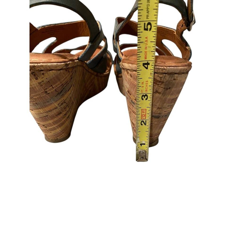 Born Leather Cork Wedge Sandals Womens 9 Blue Gray Slingback Comfort Platform - Picture 9 of 9